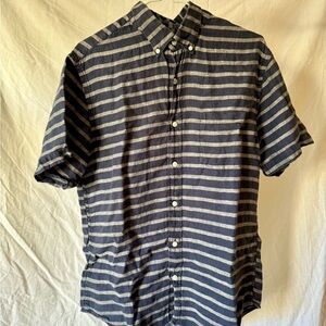 J. Crew linen Navy and Gray Striped Button Down Shirt